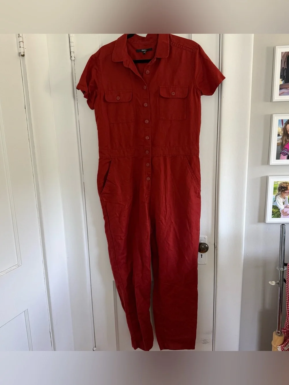 Quince Cotton Linen Twill Short Sleeve Coverall Jumpsuit Rust Red Size Medium